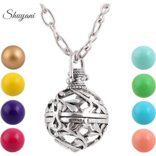 10pcs/lot Viantge Hollow Openable Cage Shape Locket Necklace Colorful Harmony Ball Angel Ringing Chime Pendant Pregnant Necklace