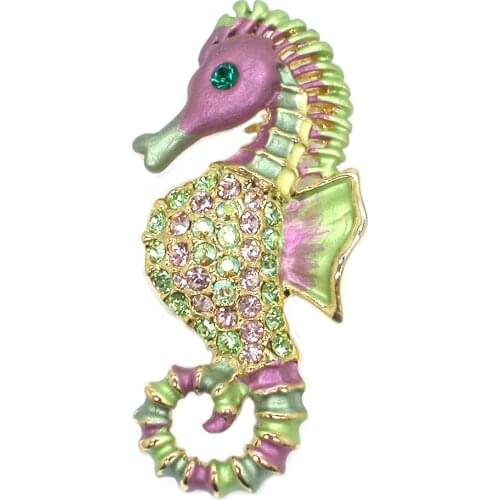 12pcs/lot Wholesale Fashion brooch Rhinestone Seahorse Pin brooches Corsage Mens Woman Accessories C102252