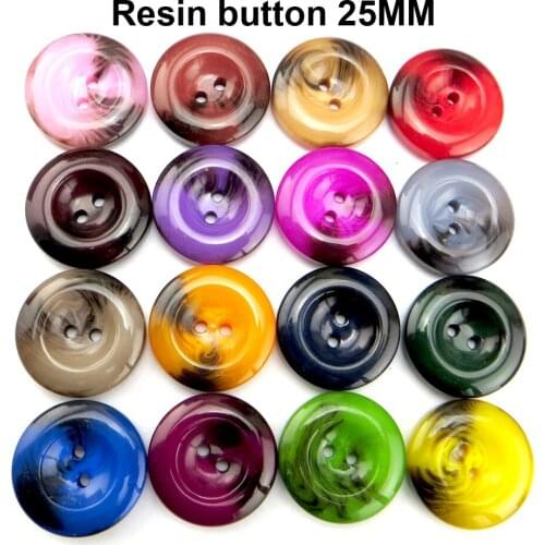 15PCS Shirt RESIN Coat Button 25MM 2 Hole Decorative Kids Sewing Clothes Accessory Round Sweater Buttons R-352