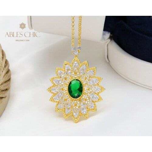 18K Gold Tone Renaissance Net Oval Gem Blossom Necklace 925 Silver Iconic Precious Geometric Pattern Wedding Pendant C11N3S25671