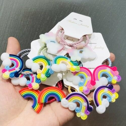 2Pcs/set Colorful Rainbow Hair Accessories Children Rubber Bands Scrunchies Elastic Hair Bands Girls Headwear Decorations Ties