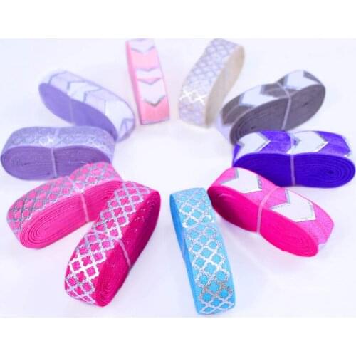 20yards/lot 2yards each 5/8'' silver big chevron and quartrefoil fold over elastic FOE for headband hair band