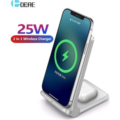 25W Qi Fast Wireless Charger Stand For iPhone 12 11 XS XR X 8 Airpods Pro Samsung S21 S20 2 in 1 Foldable Charging Dock Station