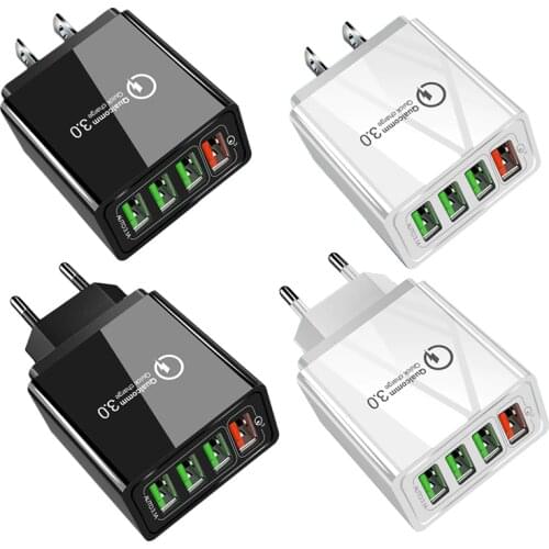 4-Port USB Fast Charging 3.0 Portable Wall Mount Mobile Charger USB Fast Charger Adapter EU US Charger Plug for iPhone 7 8 X XR