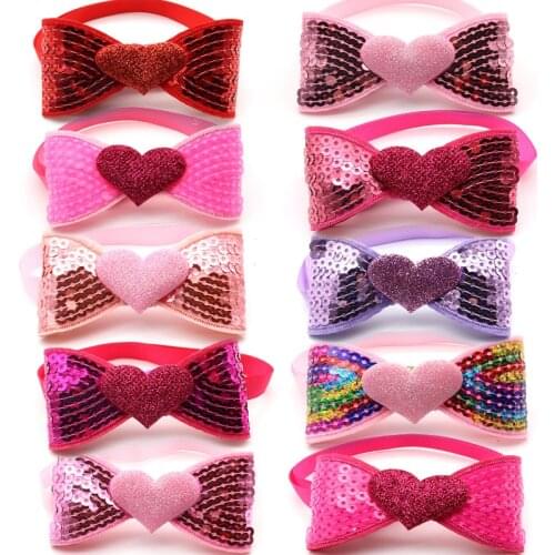 50/100 Dogs Bows Valentines Day Pes Dog Grooming Accessories for Small Medium Dogs Bow Tie Necktie Sequin Dog Bows Tie Supplies