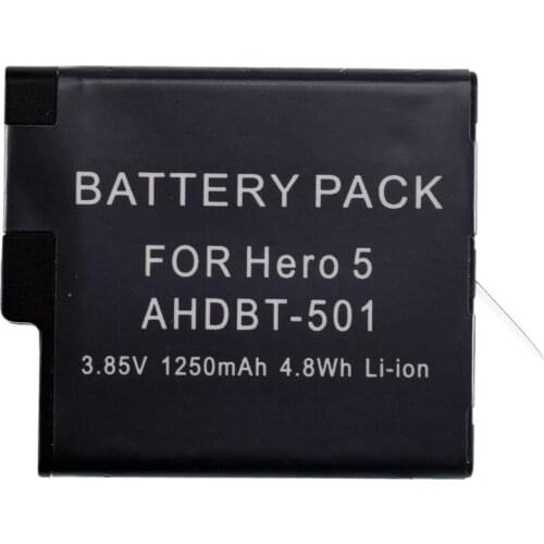 AHDBT-501 Li-ion 1250mAh Battery Pack for GoPro Hero 5 6 7 HD Black Silver Action Camera