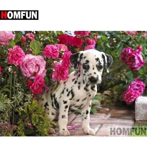 HOMFUN Full Square/Round Drill 5D DIY Diamond Painting "Animal dog flower" Embroidery Cross Stitch 5D Home Decor Gift A17953
