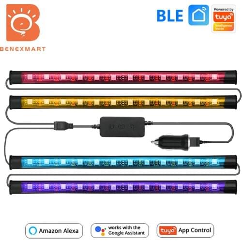 Benexmart Tuya Bluetooth App Car Interior Ambient Light Neon LED Strip Foot Light Atmosphere Decorative Lamp Music Auto Strip