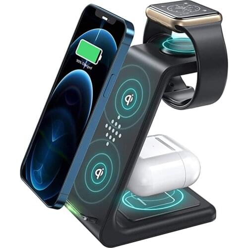 3 in 1 Wireless Charger Station QI 15W Fast Apple Wireless Charging Stand Dock for iPhone 12/11/8 Pro Max AirPods iWatch Samsung