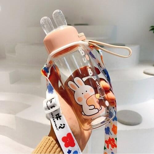 Water bottle cute bunny glass transparent portable water cup rabbit ears creative personality portable photo student girl gift