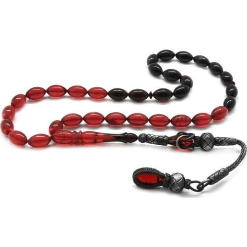 Tesbihane 1000 Sterling Silver Kazaz Tassels Barley Cut Filtering Red Fire Amber Prayer Beads