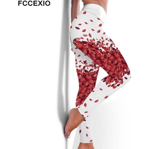 FCCEXIO High Waist Fitness Elastic Leggings A Lot of lip Prints 3D Print Sexy Plus Size Leggins Casual Workout Sport Pants
