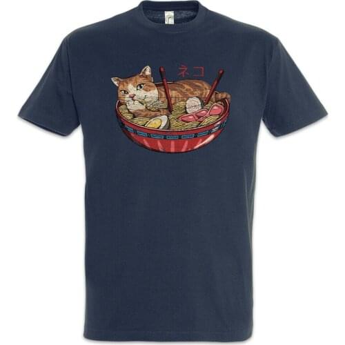 Ramen Cat Funny Japan Noodles Bowl Love Addiction Cats T-Shirt. Summer Cotton O-Neck Short Sleeve Mens T Shirt New S-3XL