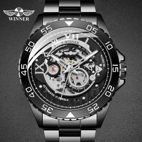 Hot Sale Luxury Luminous Automatic Mechanical Black Watches For Men Skeleton Military Montre Man Watch Relojes Hombre