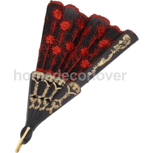 Spanish Folding Hand Fan Silk Embroidered Sequin Wedding Dance Party Favours