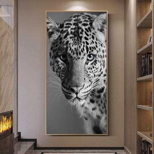 MUTU Canvas Painting Black and White Leopard Panther Wall Art Posters and Prints Animals Panther Art Pictures for Living Room