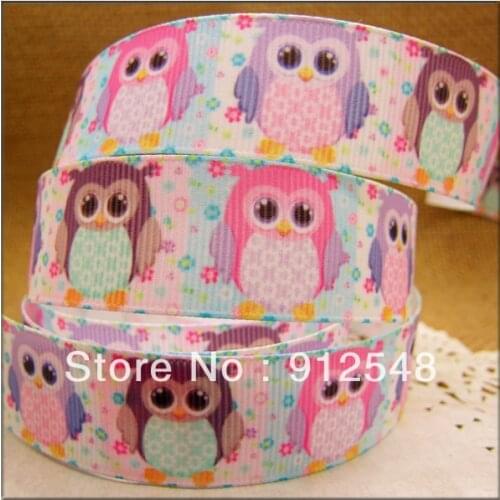 Free shipping 1" (22mm) Cui flower owl Printed Grosgrain Ribbon,gift package,Garment accessories,Hair ribbon,ntab001