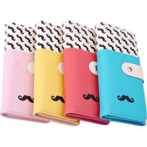 Fashion Cute Long Wallet Women PU Leather Cartoon Beard Buckle Wallets Lady Clutch 7 Colors Card Holder Female
