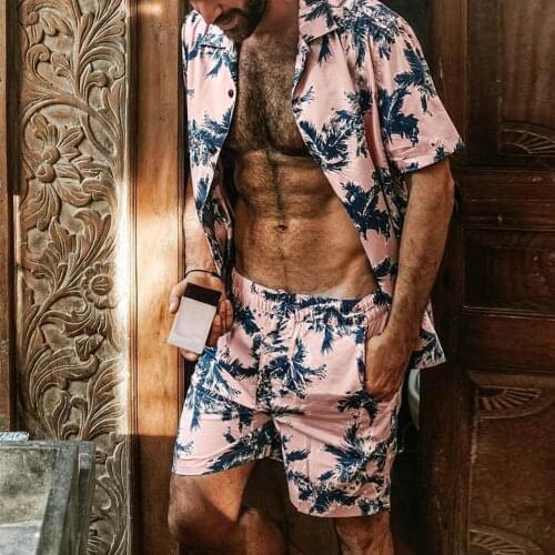 Mens Shirts Summer 2-Piece Beach Printed Short Sleeve Shirts & Shorts Pants 2021 Oversized Fashion All-Match Hawaiian Shirt