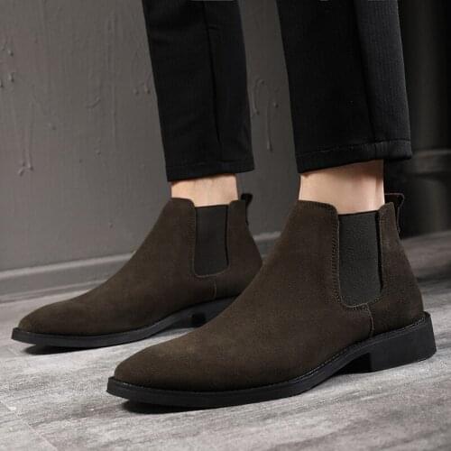 Mens Korean version Martin boots British leather leisure desert Chelsea short mens high-top shoes