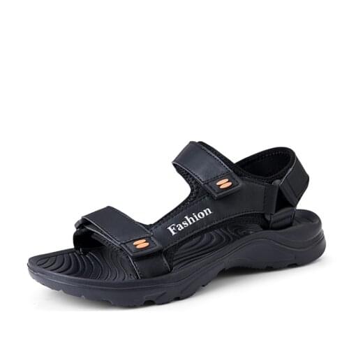 Y54 Men Leather Sandals Summer 2021 Original Beach Shoes Outdoor Garden Buckle Strap Gladiator Casual EVA Bottom Slippers Black