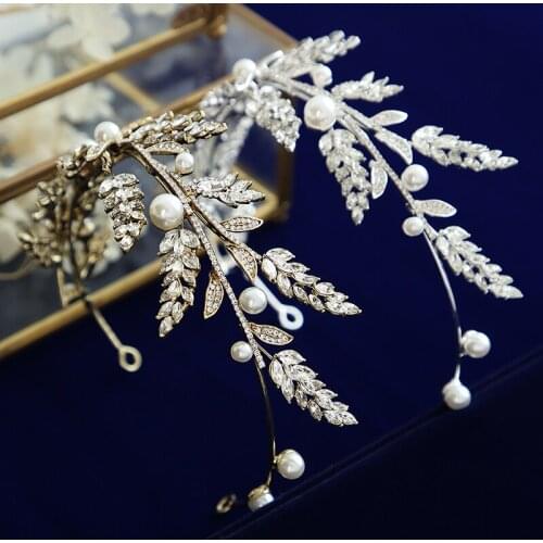 2 Colors Pealrs Brides Soft Headbands Leave Tiaras Crown Headpieces Wedding Hair Accessory Evening Head Wear