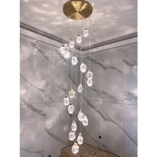 Nordic Modern Stair Chandelier Long Chandeliers Villa Stair led Chandelier Living Room Dining Room Crystal Pendant Lamp