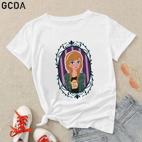 New Harajuku Female Tshirt Frozen Modern Anna Princess Print Short Sleeve Girls Tops Tees Fashion Casual T Shirt Women T-shirts