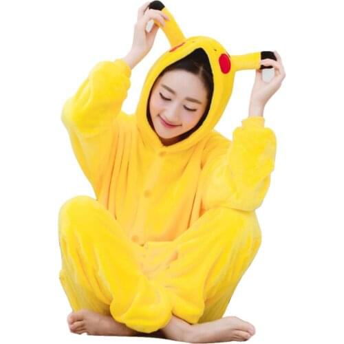 Unisex Adults Animal Pajamas Anime Onesie Cartoon Yellow Hoodie Flannel Cartoon Cute Warm Cosplay Sleepwear