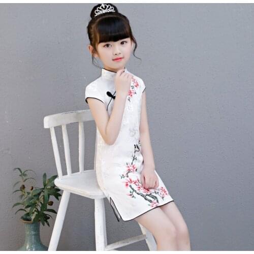 Lovely Chinese Kid Child Girl Floral Printing Cheongsam Dress Girls Qipao Cotton Dress New Year Gift Party Evening Wear Dresses