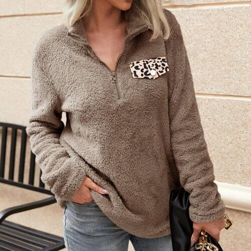 Skin-friendly Unique Leopard Stitched Warm Pullover Jacket Plush Fluffy Jacket Long Sleeve for Holiday
