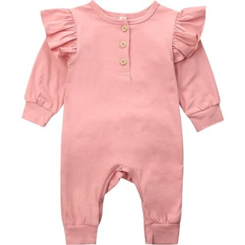 Pudcoco 2020 Ruffle Baby Girls Rompers One Pieces Newborn Baby Winter Clothes Long Sleeve Ruffle Jumpsuit Solid Outfits