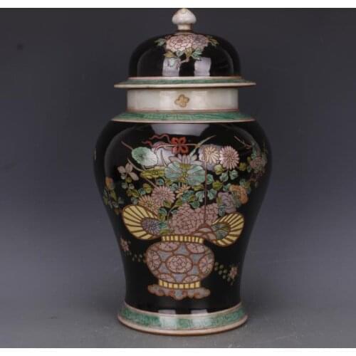 Qing Dynasty Kangxi Black Ground Pastel Antique Pattern Ginger Pot Antique Porcelain temple jar for Collection