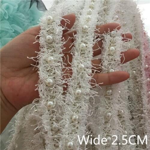 2.5CM Wide Luxury White Peals Beaded Lace Plush Trim Ribbon Wedding Dress Collar Neckline Applique DIY Crafts Sewing Supplies