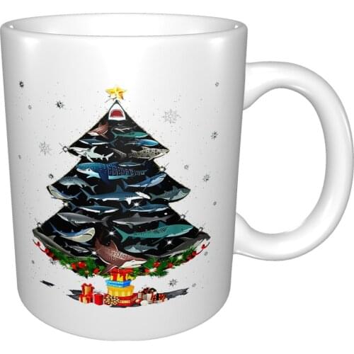 Shark Santa Tree In Snow Merry Christmas Decoration Mug Coffee Cup Coffee Mug Vintage Wine Glasses Thermal Cup Beer