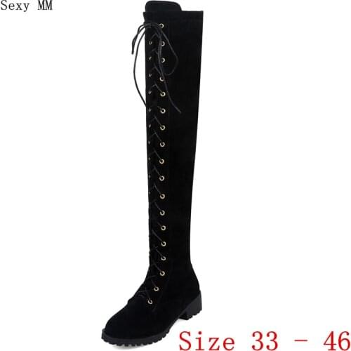 Spring Autumn long Boots Flat With Women Over The Knee Boots Woman Thigh High Boots Botas Plus Size 33 - 40 41 42 43 44 45 46