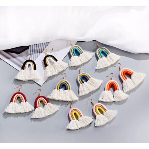 Handmade Bohemia Big Rainbow White Tassel Fringe Earrings For Women Ethnic Fashion Statement Jewelry Gifts
