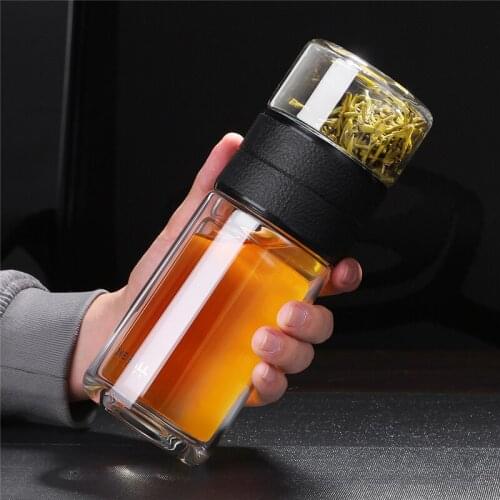 520ml 200ml Glass Water Bottle With Tea Filter Strainer Double Wall Portable Travel Coffee Infuser Bottles Drinkware Teapot