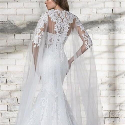 Vintage Bridal Wraps Jackets Custom Made Lace Applique Cathedral New Wedding Long Cape Shawls White Ivory Bridal Jacket