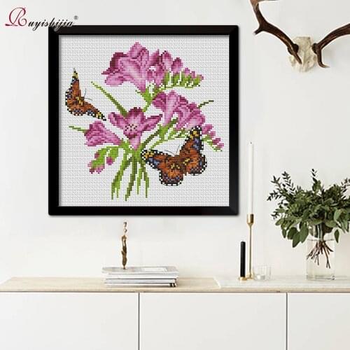 RUYISHIJIA Embroidery,Paintings,Needlework,Cross stitch kits,Flowers,Butterflies,Home Decor,DIY Cross-stitch,thread embroidery