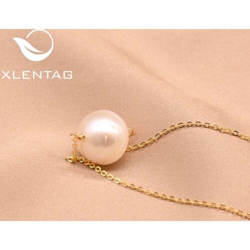 XlentAg Original 925 Sterling Silver Natural Fresh Water Pearl Pendant Necklace For Women Engagement Party Fine Jewelry GN0097
