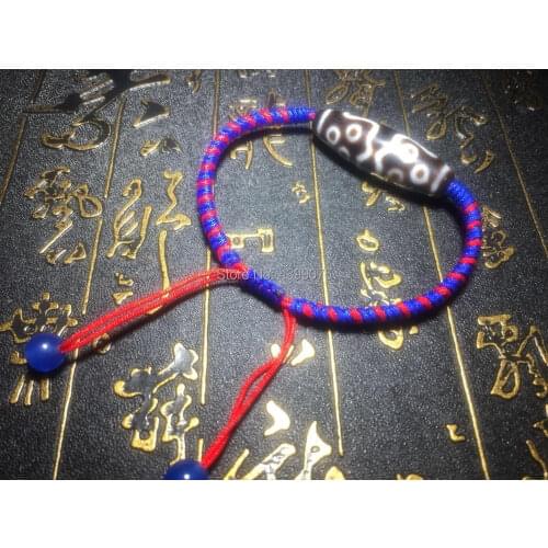 Tibet 11eyes DZI Jewelry special red&blue braided line hand-woven diamonds knot evil woman`s bracelet Free Shipping