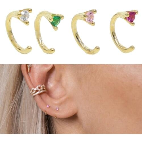 Fine Delicate 925 sterling silver multi women charm fashion jewelry 4 colors round birthstone cz minimalist huggie stud earrings