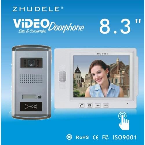 ZHUDELE Top Quality 8.3"Video Door Phone Touch Key Doorbell&IR HD Home Security CCD Camera w/t ID Card unlocking 1V1 Intercom