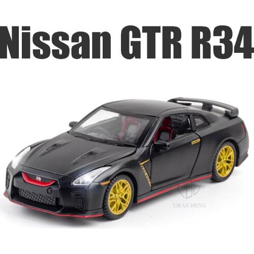 1/32 Nissan GTR R34 Alloy Diecast Vehicles Metal Simulation Racing Car Models Toy With Light Pull Back Toys For Children Gifts