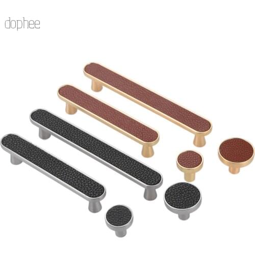 Dophee 1pc Leather Handle Kitchen Cabinet Handles Furniture Knobs Zinc Alloy Hardware Handles Wardrobe Cupboard