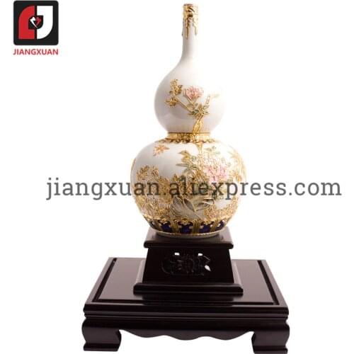 10 inch 24k gold foil flower and bird gourd pastel porcelain decorative vase home decor handicrafts vases housewarming gifts