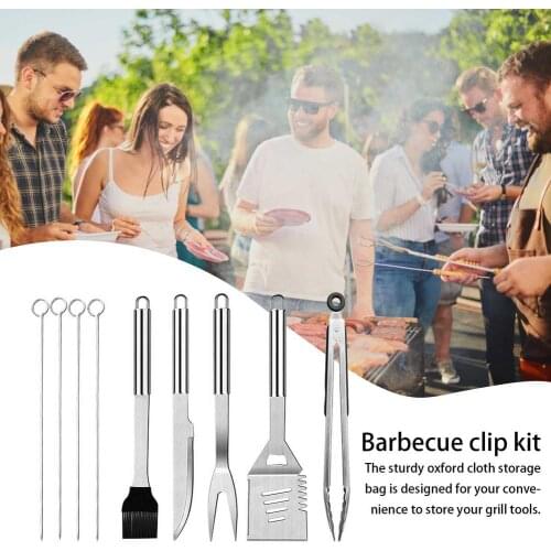 10PCS BBQ Grill Tools Stainless Steel Complete Grill Utensils Set Heat Resistance Easily Cleaned Kitchen Tools Home Party