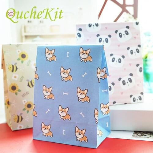 12Pcs Lovely Animals Paper Bag Open Top Gift Packing Paper Bag Biscuit Candy Food Cookie Snacks Takeaway Stand Bags Party Favor