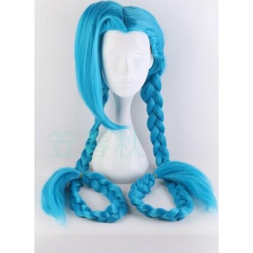 120cm/46.8" LOL Jinx cosplay wig Jinx blue braids The Loose Cannon wig with blue plaits Jinx hair costumes free shipping